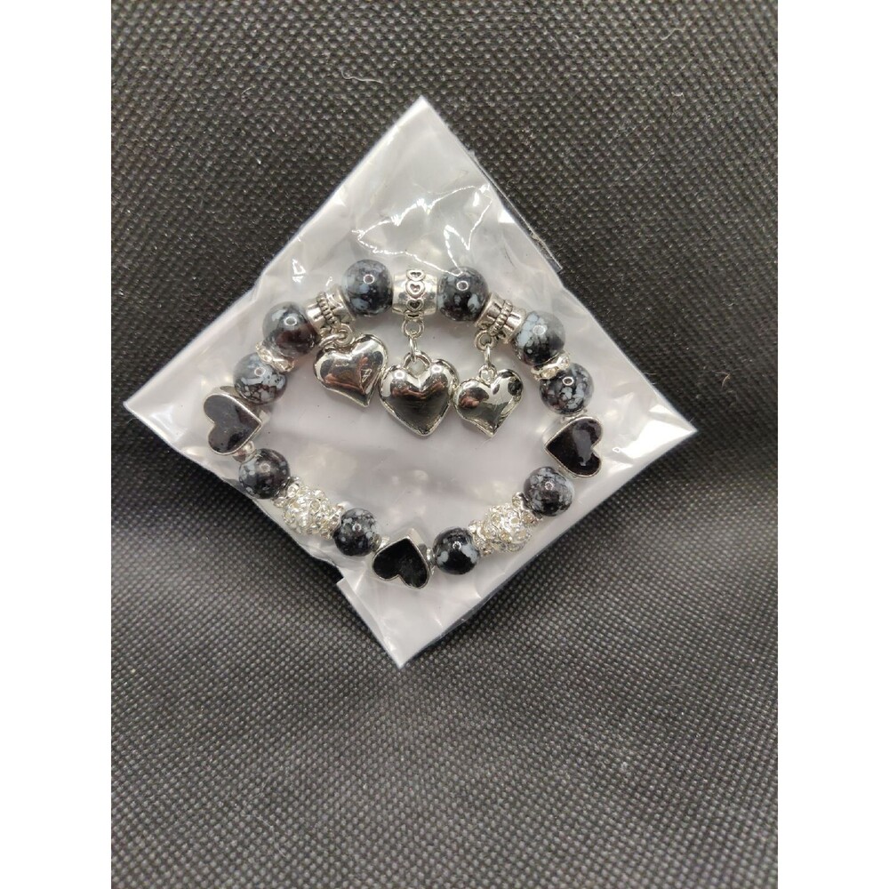 Black Beads & Hearts Bracelet